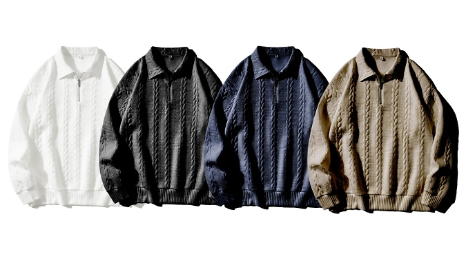 Men’s Half-Zip Long-Sleeved Sweatshirt - 4 Colours, 5 Sizes!