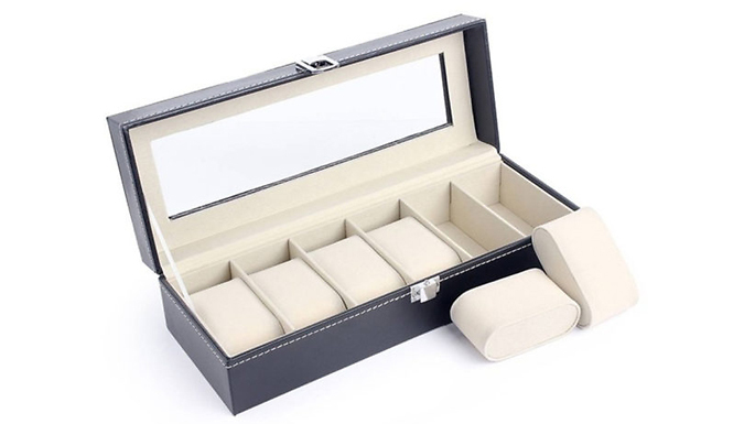 Justgiftdirect 6-Slot Glass Watch Storage Box