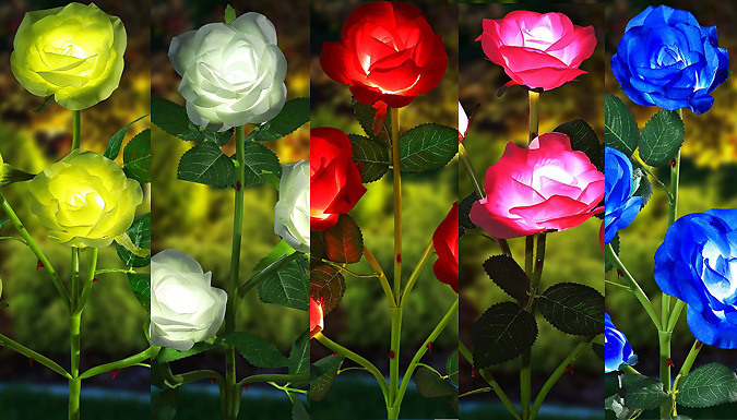 1, 2 or 5 Rose Flower Garden Solar Lights - 5 Colours