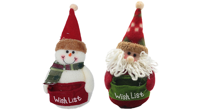 Santa or Snowman Plush Christmas Ornaments - 1 or 2