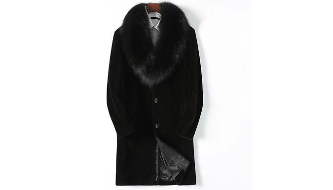 Mid-Length Faux Fur Collar Black Coat - 2 Colours & 7 Sizes at Go Groopie