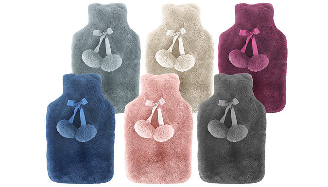 1 or 2 Hot Water Bottle With Faux Fur Cover - 6 Colours