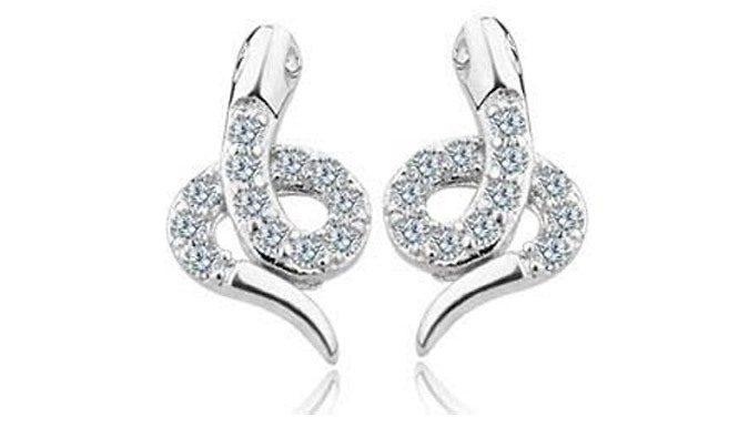 925 Sterling Silver Snake Style Zircon Stud Earrings