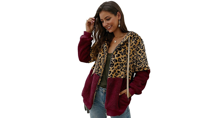 Women's Leopard Print Teddy Hoodie - 4 Sizes & 5 Colours