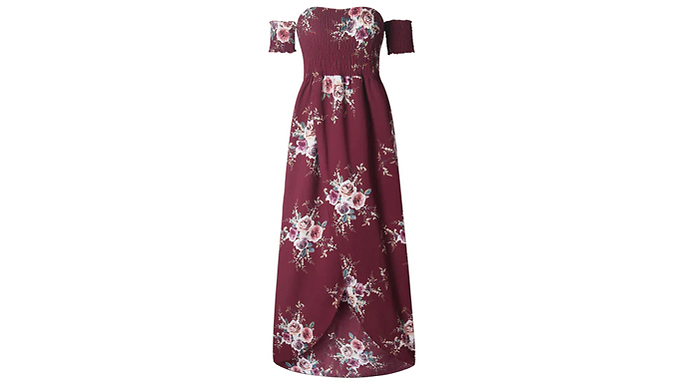 Off-Shoulder Floral Side Slit Maxi Dress - 4 Colours & 5 Sizes