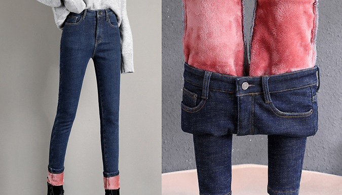Women's Fleece-Lined Skinny Jeans - 6 Sizes & 4 Colours
