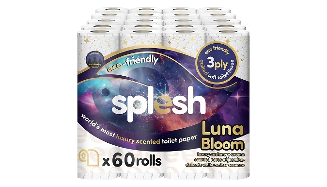 Splesh 3-Ply Quilted Luna Bloom Toilet Paper - 60 or 72 Rolls!