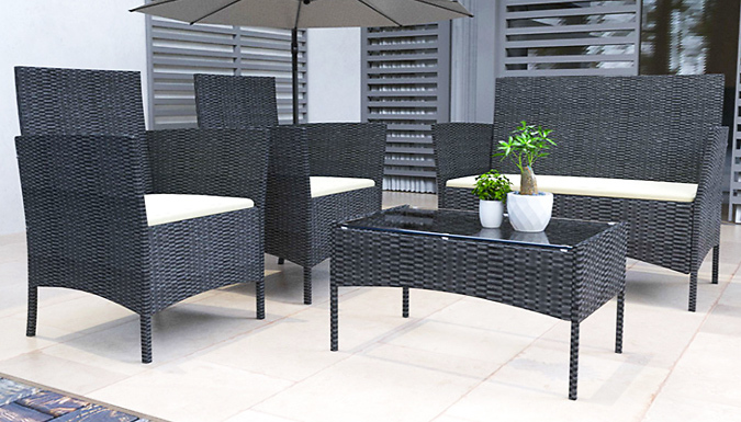 4-Seater Rattan Garden Set with Cushions! - 2 Colours & Optional Cover