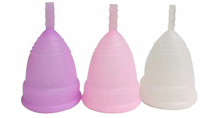 1 or 3 Silicone Reusable Menstrual Cups - 3 Colours & 2 Sizes