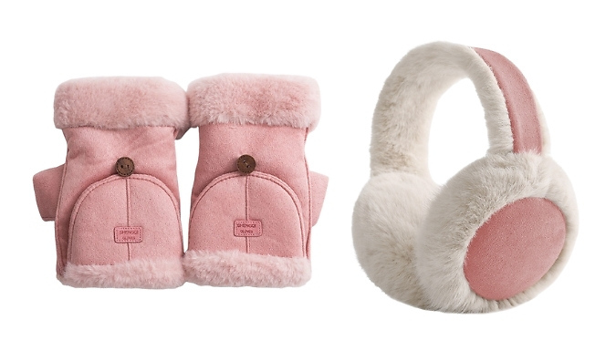Women’s Faux Suede Gloves & Earmuffs - 4 Colours