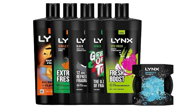 3 or 6-Pack of Lynx XXXL Shower Gel with Manwasher Shower Tool - 5 Scents