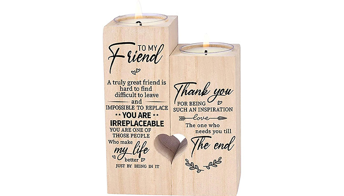 Pair of 'To My Friend' Wooden Candle Holders