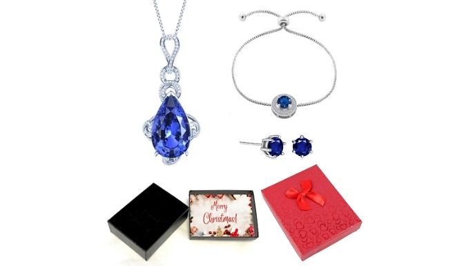 Blue Simulated Sapphire Jewellery Set - with Christmas Gift Box!