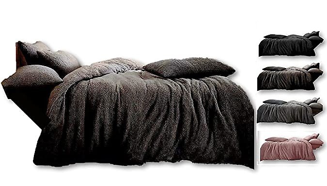 Teddy Fleece Duvet Cover with Optional Fitted Sheet - 4 Colours