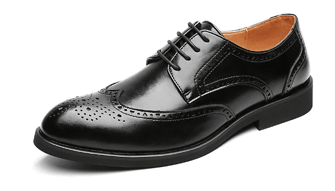 Men's Faux Leather Pointed Brogue Shoes - 3 Colours & 6 Sizes
