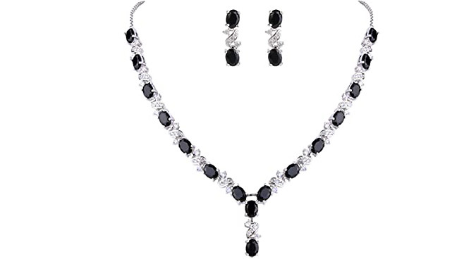 Black Gemstone Created Diamond Jewellery Set