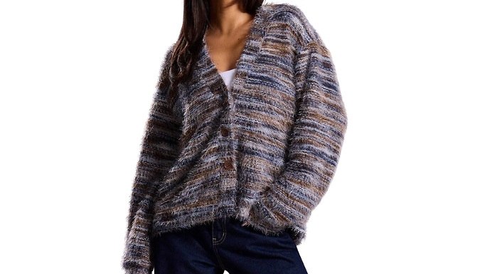 Deep V-Neck Plush Long-Sleeve Cardigan - 5 Colours, 4 Sizes!