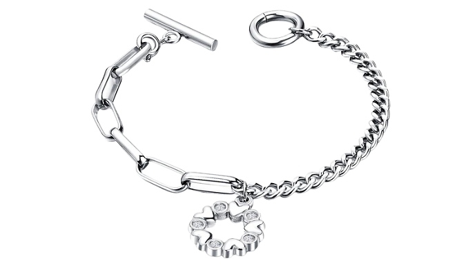 Heart Charm Chain Bracelet - Encrusted with Crystals from Swarovski