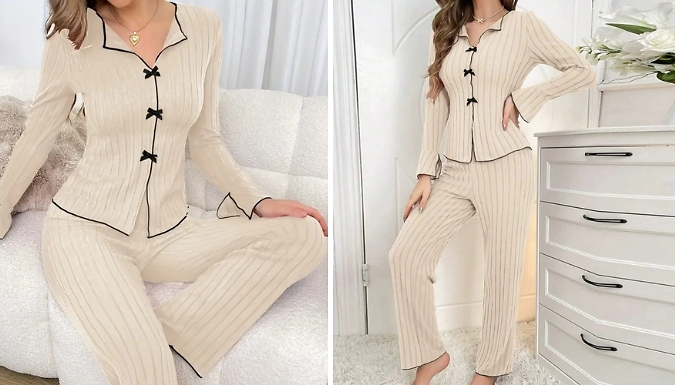 Women's Striped Bow Tie Pyjama Set - 6 Colours, 4 Sizes!