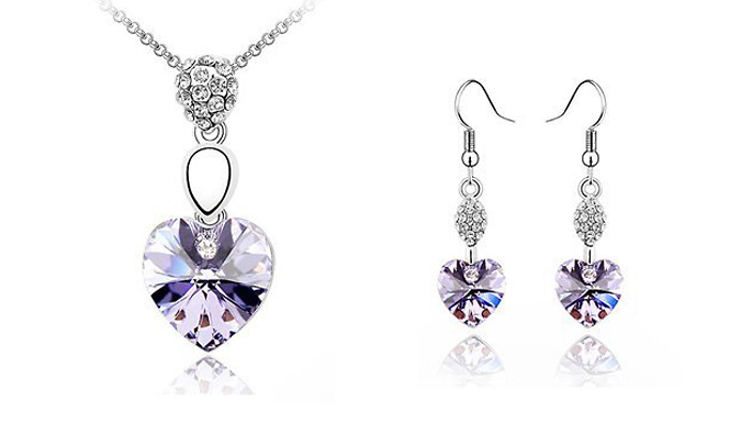 Colourful Crystal Heart Jewellery Set