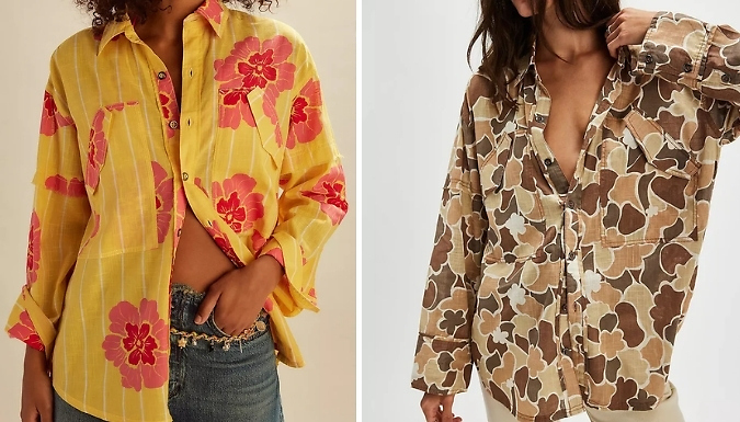 Women's Long-Sleeve Printed Shirt - 2 Colours, 5 Sizes