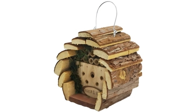 Wooden Hanging Bee Hotel - Wildlife Habitat for Bees & Pollinators