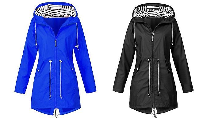 Hooded Longline Raincoat - 6 Colours, 9 Sizes