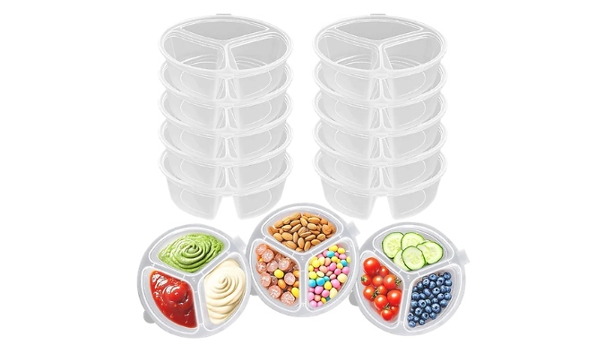 50-Pack of Disposable 3-Compartment Containers with Lids