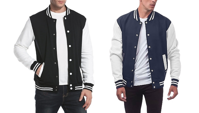 Men's Casual Baseball Jacket - 4 Colours, 6 Sizes at Go Groopie IE