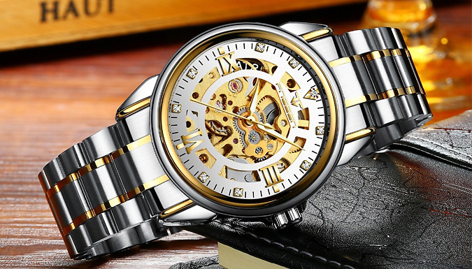 Skeleton watch clearance stainless steel