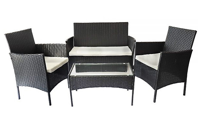 4-Piece Rattan Garden Set With Cushions