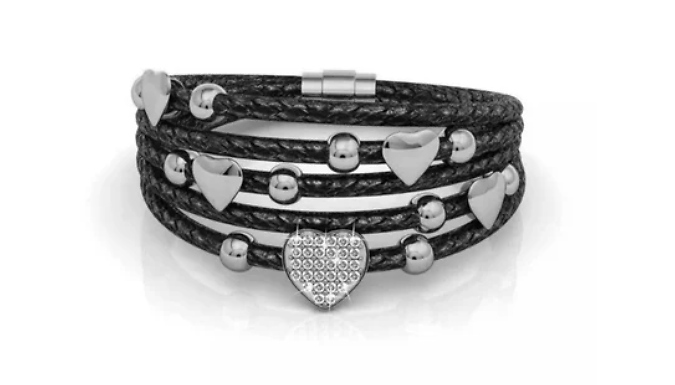 Leather Heart Bracelet with Swarovski Elements - 4 Styles, 2 Gift Box Options