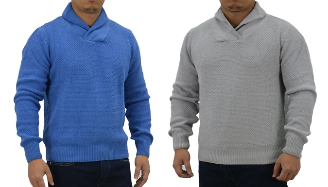 Men's Shawl Collar Knit Jumper - 2 Colours & 4 Sizes