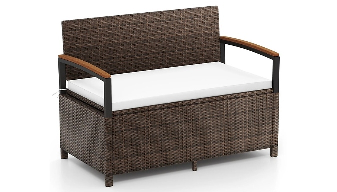 175L Outdoor Rattan Storage Bench with Cushion