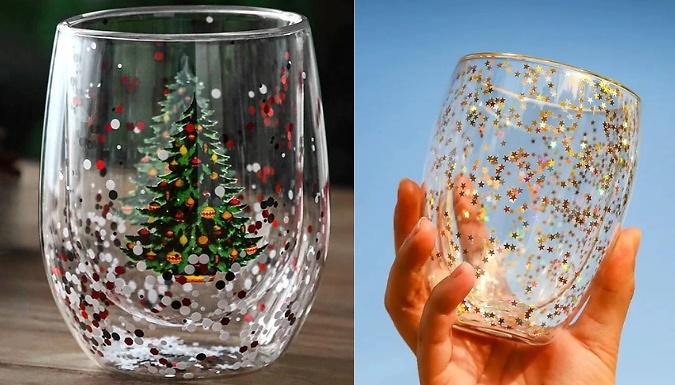 Double-Wall Festive-Themed Glass Cup - 2 Designs