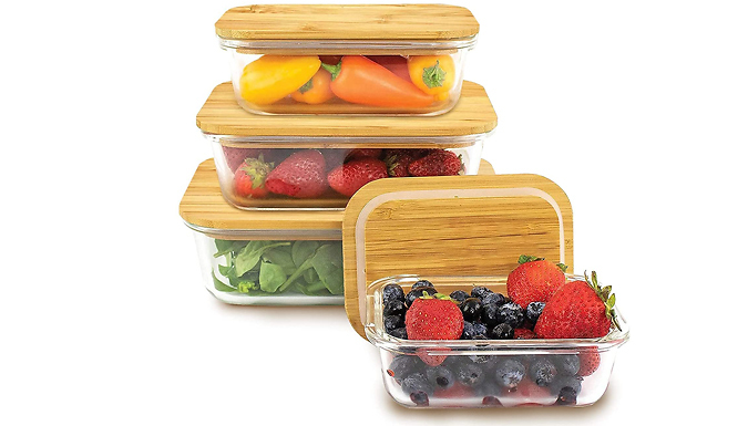 4-Piece Glass & Bamboo Lid Food Container Set