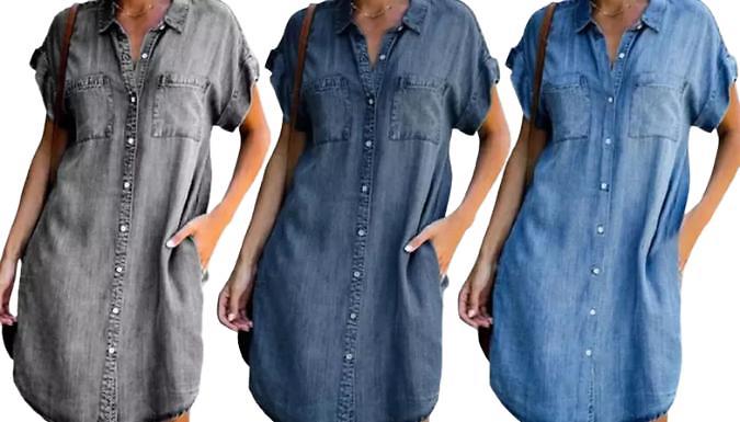 Short Sleeve Denim Dress - 3 Colours, 6 Sizes