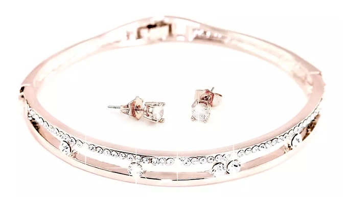 Annabelle Bangle & Earring Sets Made with Swarovski Crystals - 2 Colours