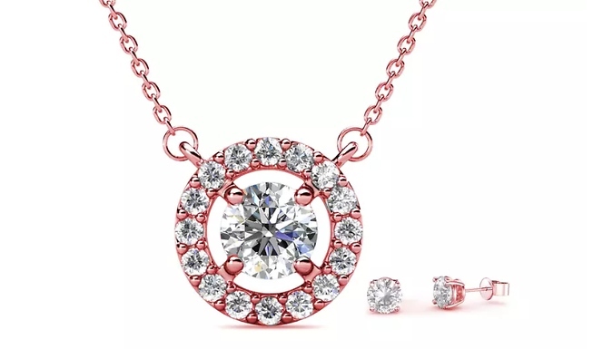 Mia Grace Halo Pendant & Earrings Set made with Crystals from Swarovski - 2 Colours