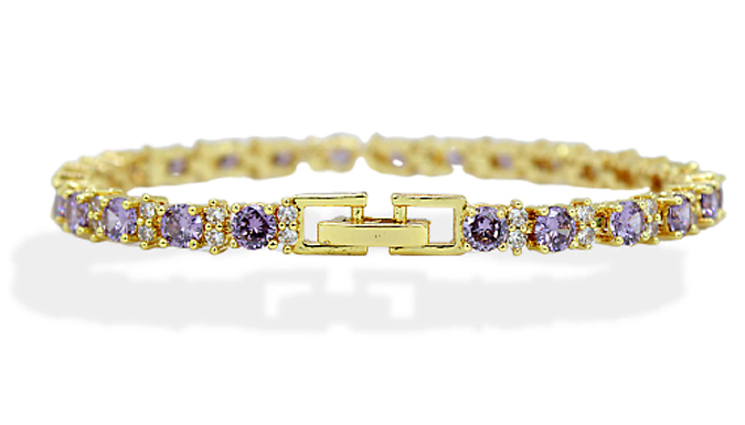 Purple Gem Flower Created Diamond Bracelet With Jewellery Box