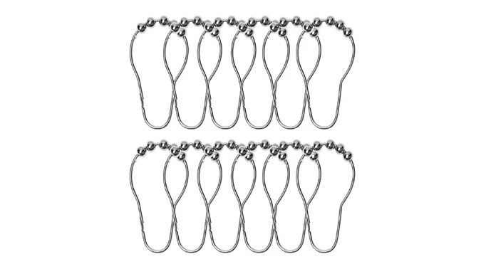 Inod 12-pack of steel roller ball shower curtain hooks