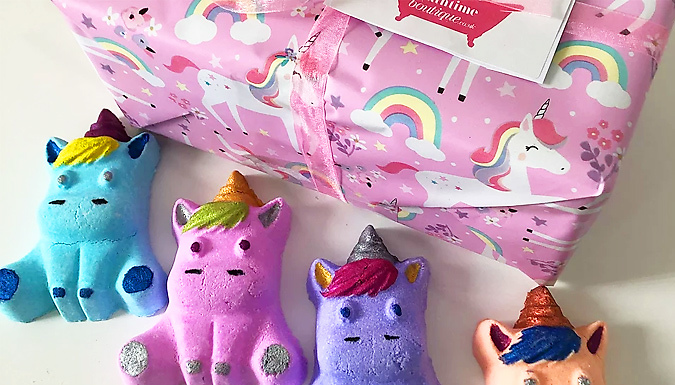 ‘Shimmer & Sparkle’ 4-Piece Handmade Unicorn Bath Bomb Gift Set