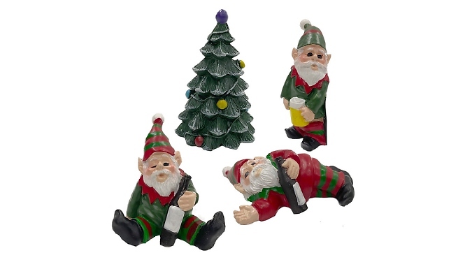 Set of 4 Christmas-Themed Drunken Gnomes