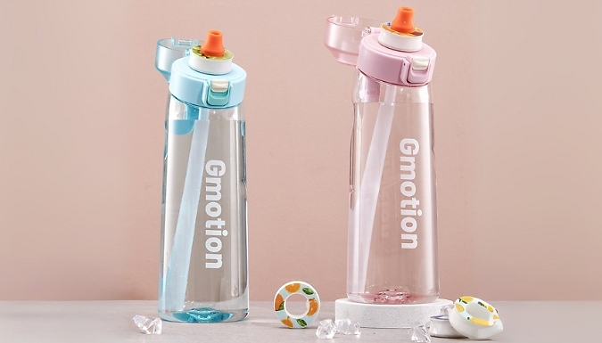 Water Bottle with 7 Fruit-Infused Flavour Pods - 11 Colours & 2 Sizes