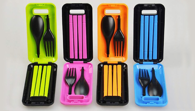 Portable Fork, Spoon & Chopstick Cutlery Set with Box - 4 Colours at Go Groopie