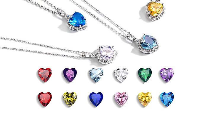 Birthstone Heart Created Diamond Necklaces - 7 Options