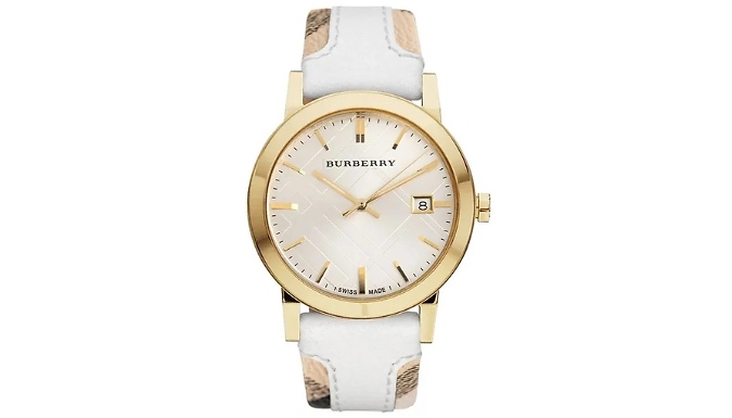 Women's Burberry The City Stamped Yellow Gold Watch