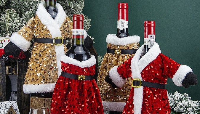 Christmas Sequin Wine Bottle Cover - 2 Designs, 2 Colours!