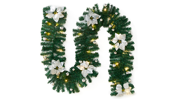 9ft LED Light Christmas Artificial Pine Garland – 2 Colours Deal Price £19.99
