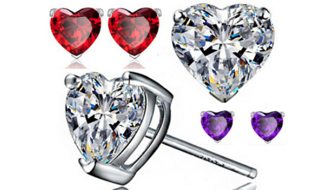 3 x Pairs of Crystal Heart Stud Earrings Deal Price £7.99